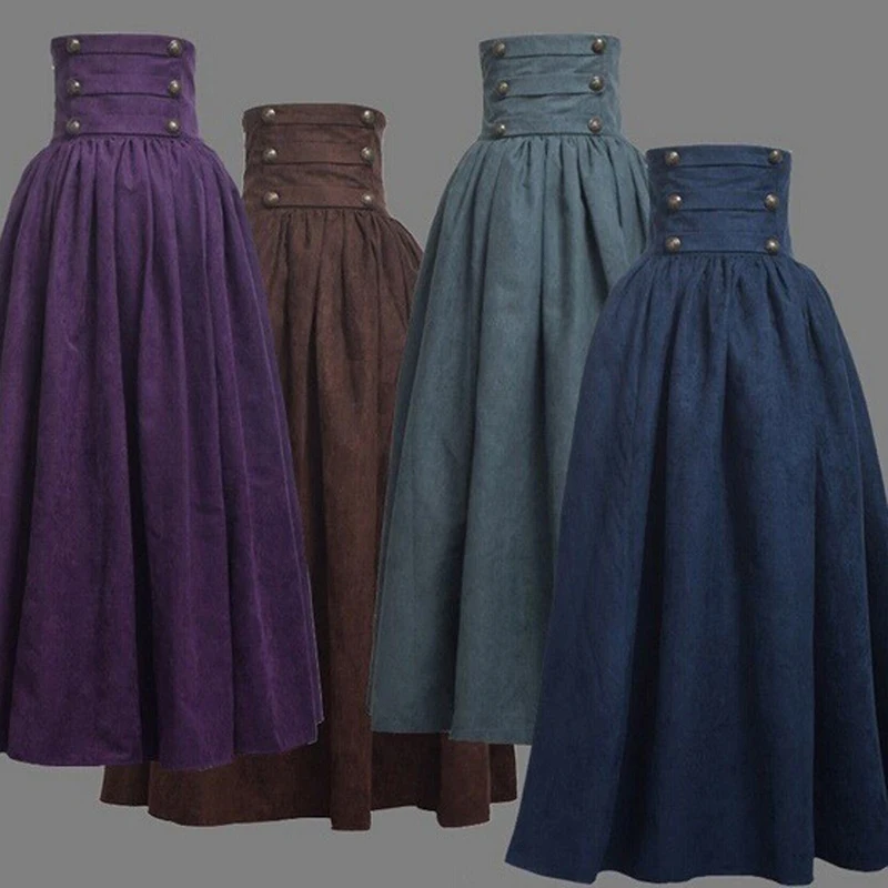 Litthing Женская винтажная тенниска с высокой талией средневековая ретро Длинные юбки для дам однотонная Готическая макси юбка для вечерние сценический костюм