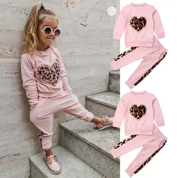 

Spring and autumn 2020 long sleeves leopard print patchwork nail-beaded round collar fashionable hoodie two-piece pink girl suit