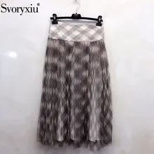 Svoryxiu высокого класса на заказ шелковая подкладка клетчатая сетчатая юбка в складку Женская мода Высокая талия длинная юбка женская