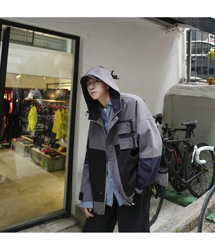 Мужская куртка в стиле хип-хоп, ветровка Harajuku, камуфляжная куртка с карманами и капюшоном, уличная Осенняя коллекция, камуфляжная куртка с капюшоном, SA-8