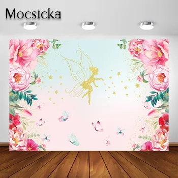 

Mocsicka Butterfly Elf Backdrop for Princess Girls Birthday Party Decorations Baby Shower Photo Background Photoshoot Photocall
