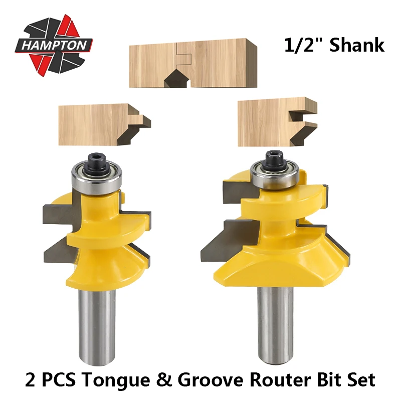2PCs Tongue & Groove and V notch Router Bit Set 1/2" Shank Line knife Woodworking cutter Tenon