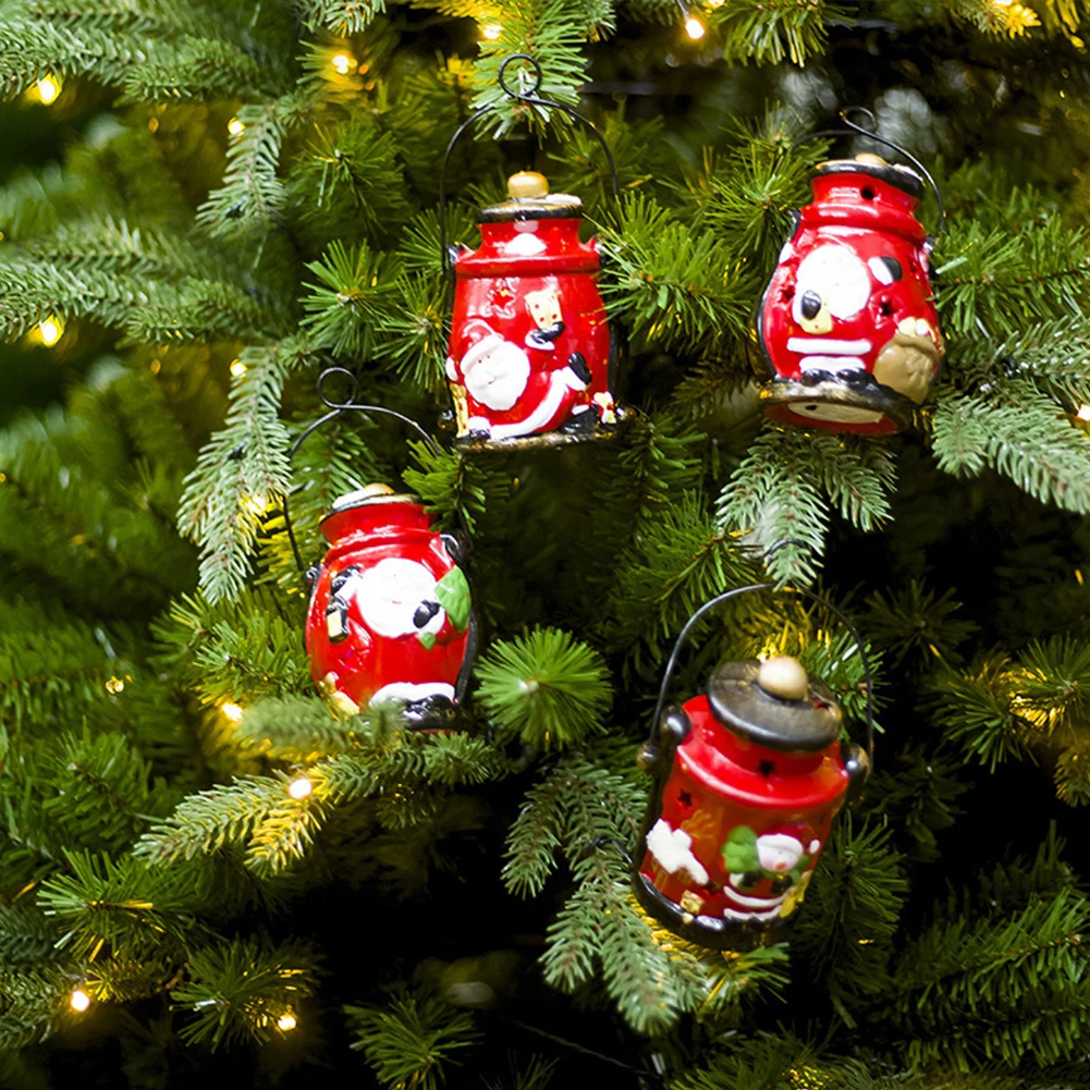 

With Light Cute Luminous Hanging Bar Santa Claus Ceramic Christmas Tree Ornament Home Lanterns Craft Snowman Party Decor Painted