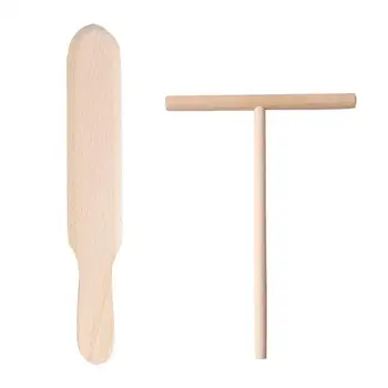

2pcs Pancake Cooking Utensils T-shaped Wooden Crepe Spreader & Spatula Tortilla Rake Batter Spreader Sticks Wooden Pancake Tools