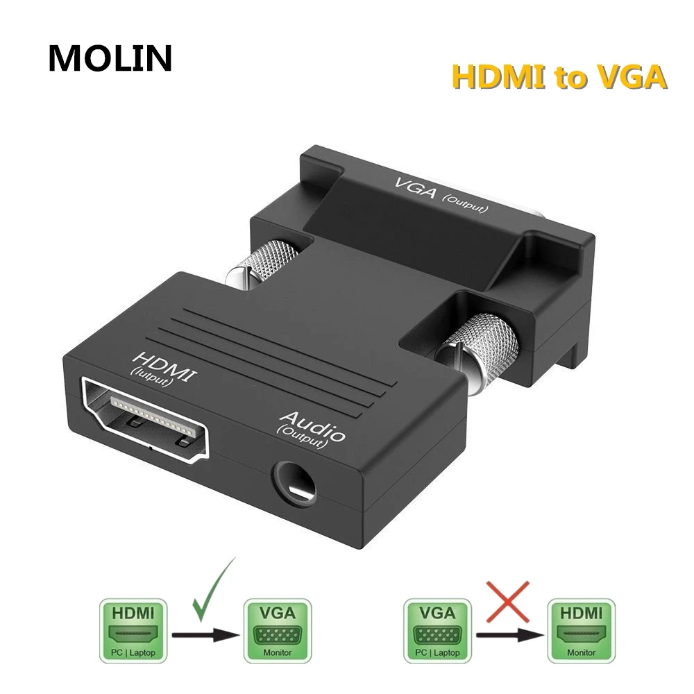 Адаптер HDMI-совместимый с женским и мужским разъемами VGA поддержка 1080P для ПК