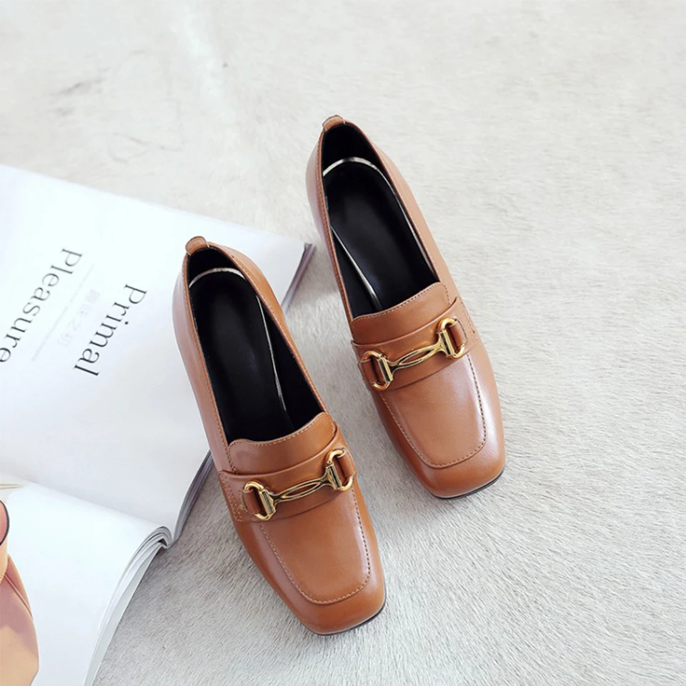 

BELLECOM 2019 Autumn New Style Shallow Square Head Single Shoes Retro-English Style Rough-heeled Women's Shoes