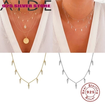 

Aide Gold Silver Color Clavicle Chain Stacked Necklace Female Shiny Crystal Clavicle Chain Fashion New Design Jewelry Party Gift