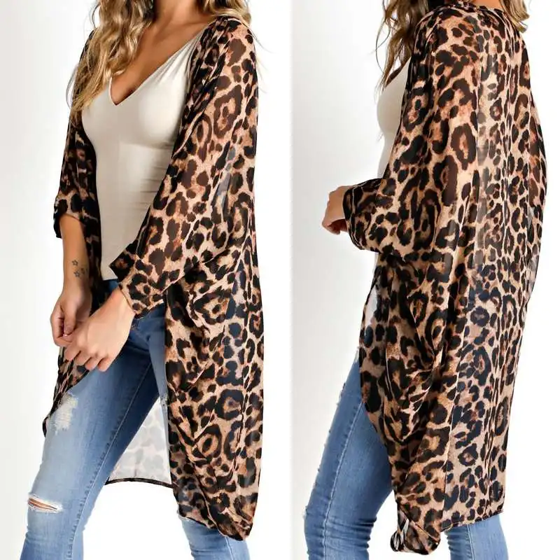 

Summer Kimono Cardigan Women Celmia 2019 Vintage Tops Plus Size Loose Leopard Printed Blouse Casual Blusas Beach Cover Up Shirts