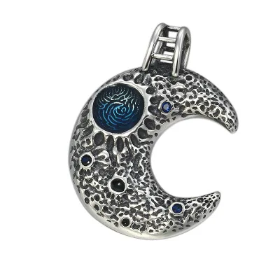 

925 Sterling Silver Men Women Necklace Creative Design Cosmic galaxy Moon Pendant Jewelry