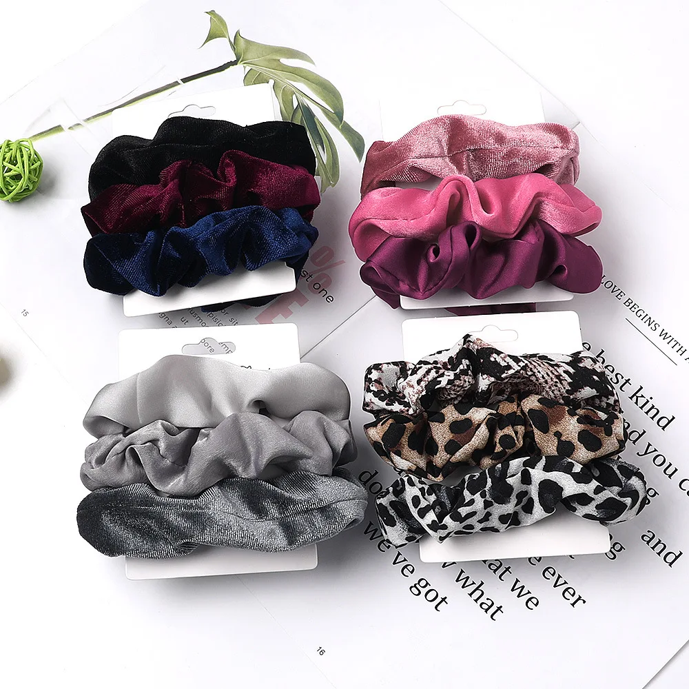 

Vintage 3Pcs Hair Scrunchies Velvet Scrunchie Set Elastic Satin Hair Bands Fashion Headband Ponytail Ties Rope Hair Accessories