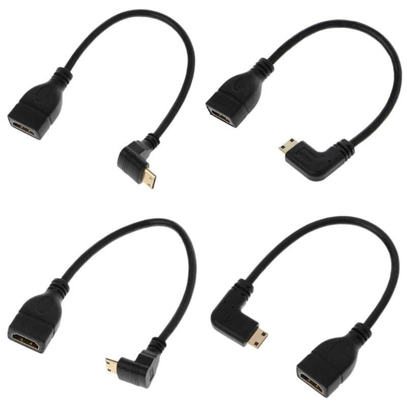 Угловой позолоченный мини кабель HDMI Мама с углом 90 градусов штырь гнездо для HDTV