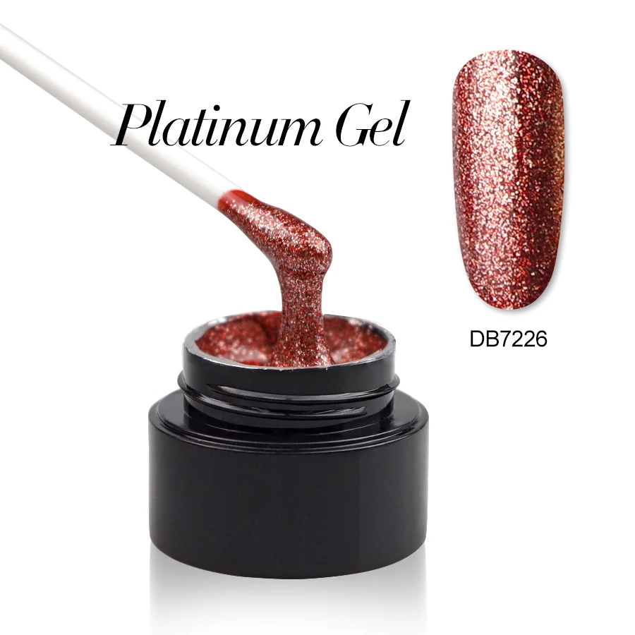 

2019 New Colors Super Liquid Foil Soak Off UV LED Lamp Platinum Glitter Gel Paint Excellent Glitter Varnish