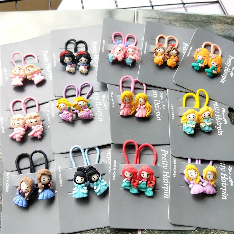 2PCS New Cute Cartoon Princess Headwear Kids Elastic Hair Bands Children Ropes Girls Accessories Baby Headdress | Аксессуары для