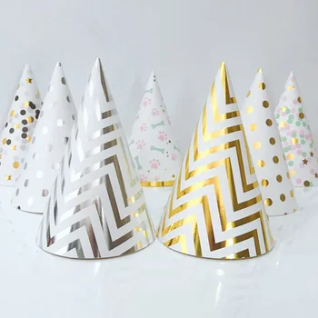 

10pcs/set Gold Silver Striped Dot Star Paper Party Hat Caps Children Birthday Party Baby Shower Event Party Decoration Paper Hat