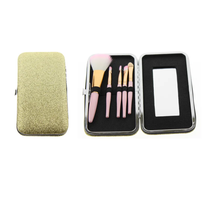 

15.5*8cm Glitter Box Women Girls Travel Professional Small Mini Makeup Brushes Set Kit With Mirror