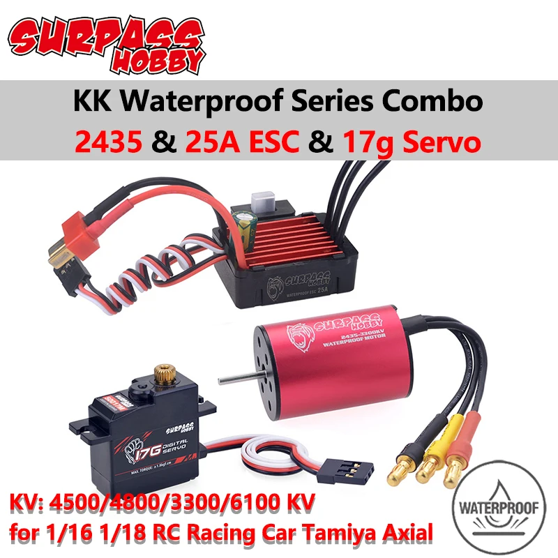 

Surpass Hobby COMBO KK Waterproof ESC Brushless Motor 2435 3300/4500/6100KV with 25A ESC 2.6KG Servo for 1/16 1/18 RC Racing Car