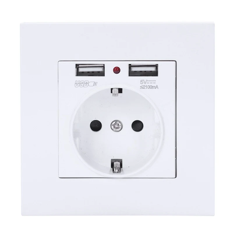 

Panel Wall Power Socket Grounded 16A Eu Standard Electrical Outlet With 2100Ma Dual Usb Charger Port For Mobile