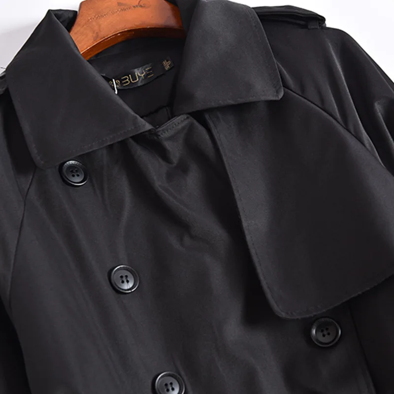 Autumn New Style Fold-down Collar Double Breasted Long Sleeve Lace-up Slim Fit Long Trench Coat 3189