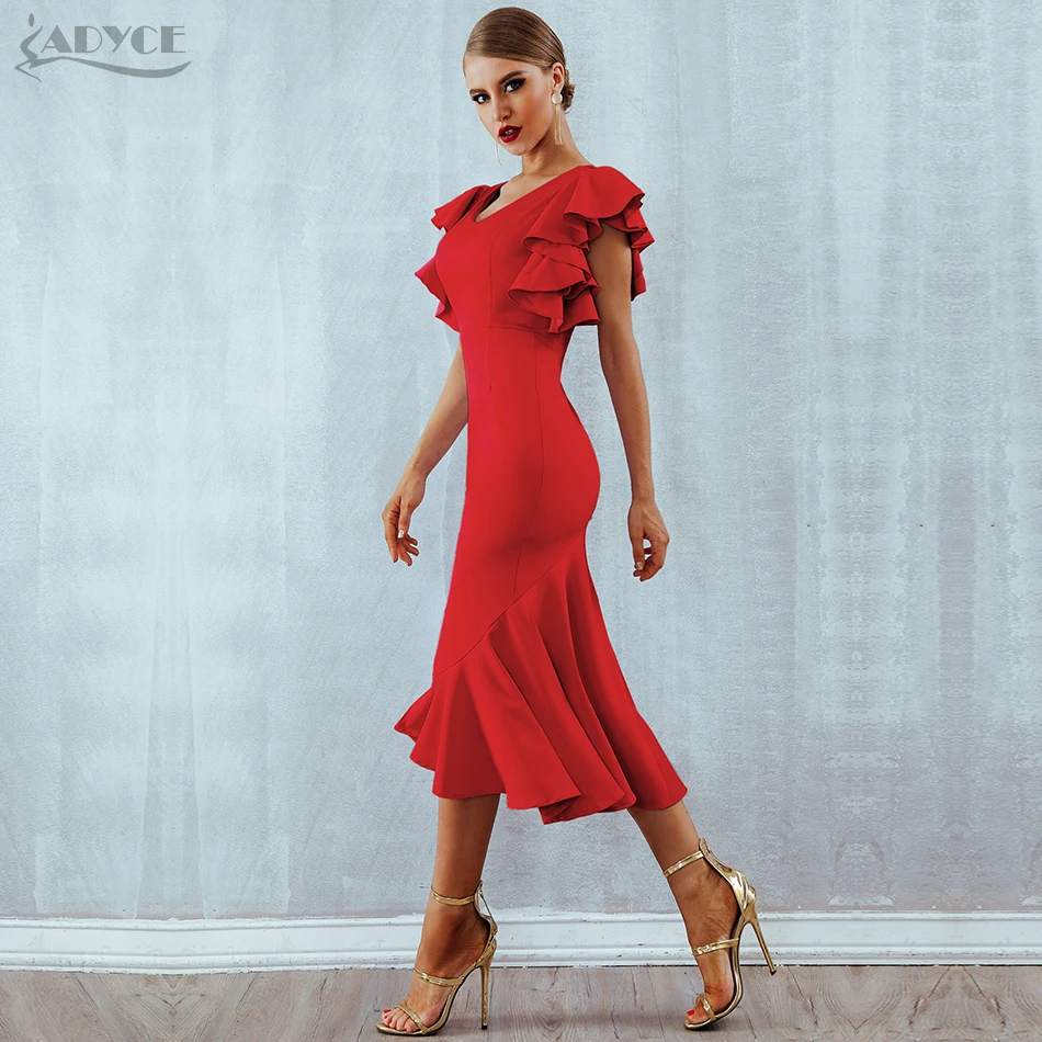 Женское вечернее платье русалка ADYCE светло бирюзовое сиреневое с оборками