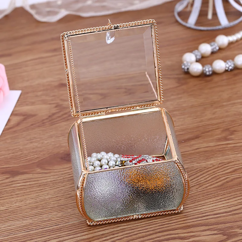 

FACEINS Retro Jewelry Boxes Storage Frosted Glass Storage Box For Jewelry Display Golden Rim Jewelry Organizer Transparent Box