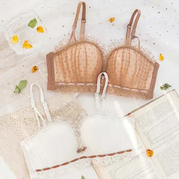 

Roseheart Women Fashion Black White Khaki Lace Mesh Straps Bralette Soft Panties Push Up Bra Sets Cup A B Underwear Lingerie
