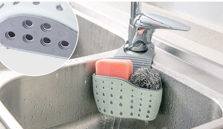 Kitchen Sponge Drain Rack Rubber Toilet Soap Shelf Organizer Storage Sink Sponge Drain Basket