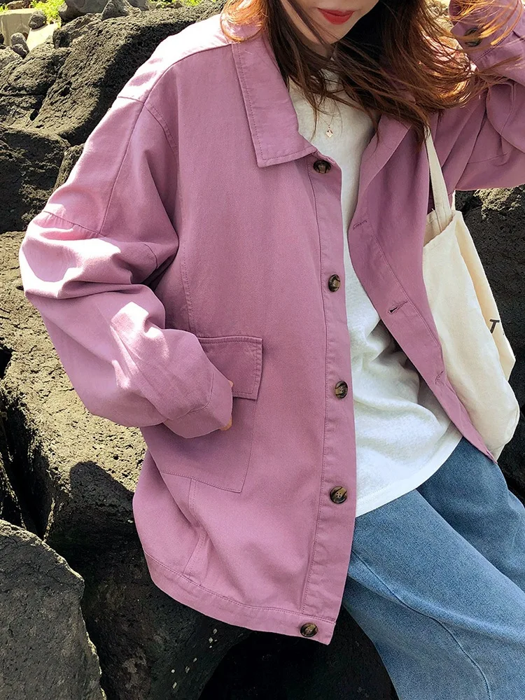 

2019 Autumn Clothing New Style Loose-Fit Versatile Profile Thin Short BF Style Fold-down Collar Workwear Coat Women's