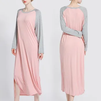

2020 New Women Cotton Contrast Color Nightdress Long-sleeved Casual Loose Plus Size Home Wear Hot Sale (4 Colors)