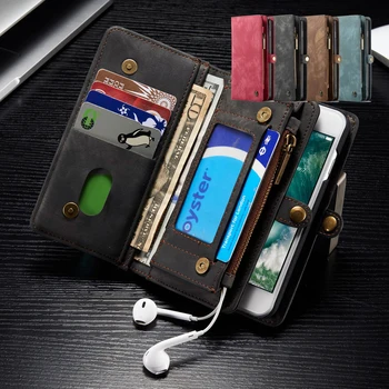 

Genuine Leather Wallet Case for IPhone 11 Pro Xr X Xs Max Magnetic Detachable Card Holder Flip Cover for Iphone 7 8 6S 6 Plus