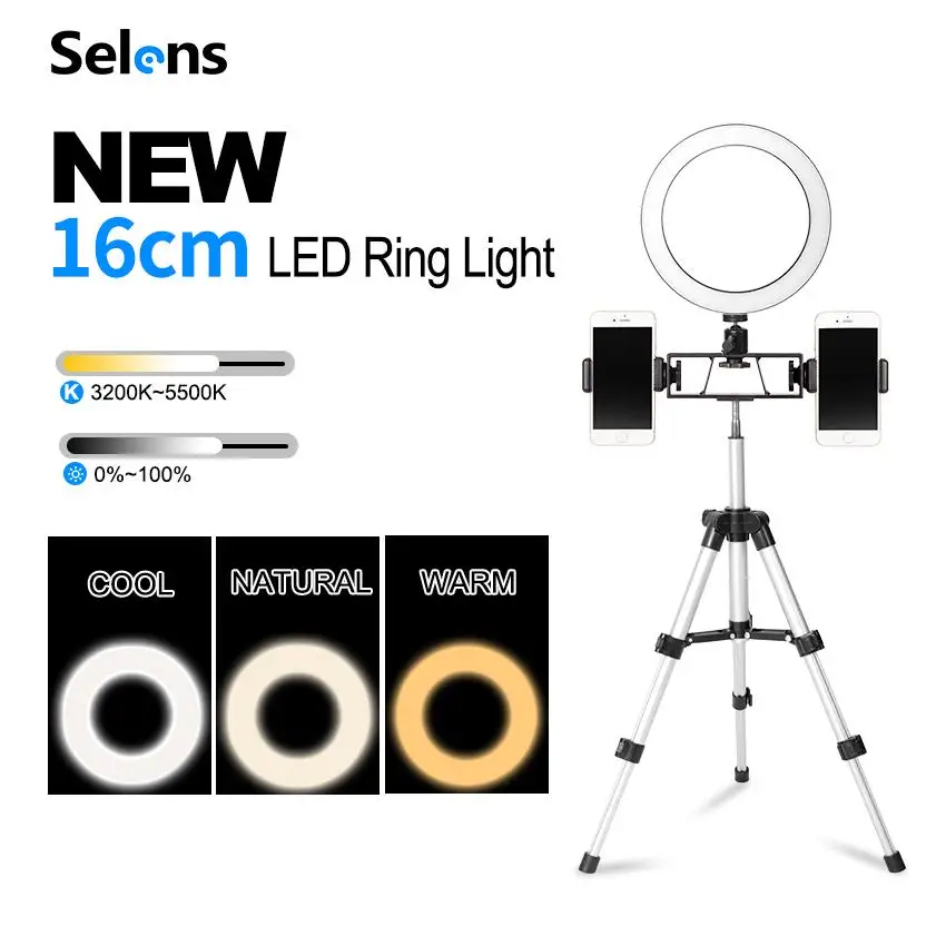 Selens Portable Ringlight 16cm 20cm Camera Selfie LED Ring Light With Tripod and Flexible Arm For Vlog Video Beauty Makeup