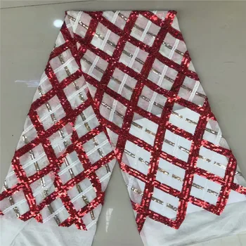 

2019 white High Quality red African Sequins Lace Fabric French Net Embroidery Tulle Lace Fabric For Nigerian Wedding Party Dress