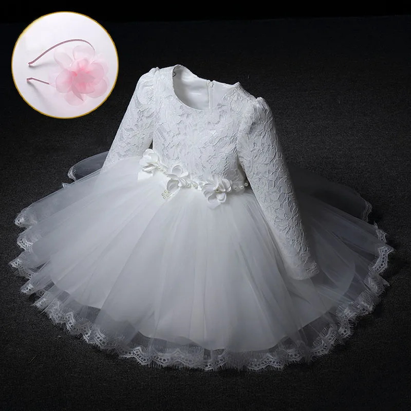 Модное высококачественное милое детское зимнее праздничное платье в Корейском стиле с цветочным поясом и длинными рукавами для маленьких девочек детское бальное платье - Цвет: Белый