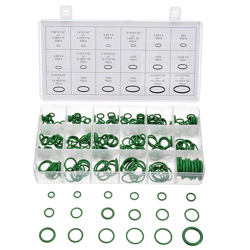 270pcs/box O Ring Rubber Washer Seals Assortment Green Seals Washers Set for Car Airconditioning Gasket