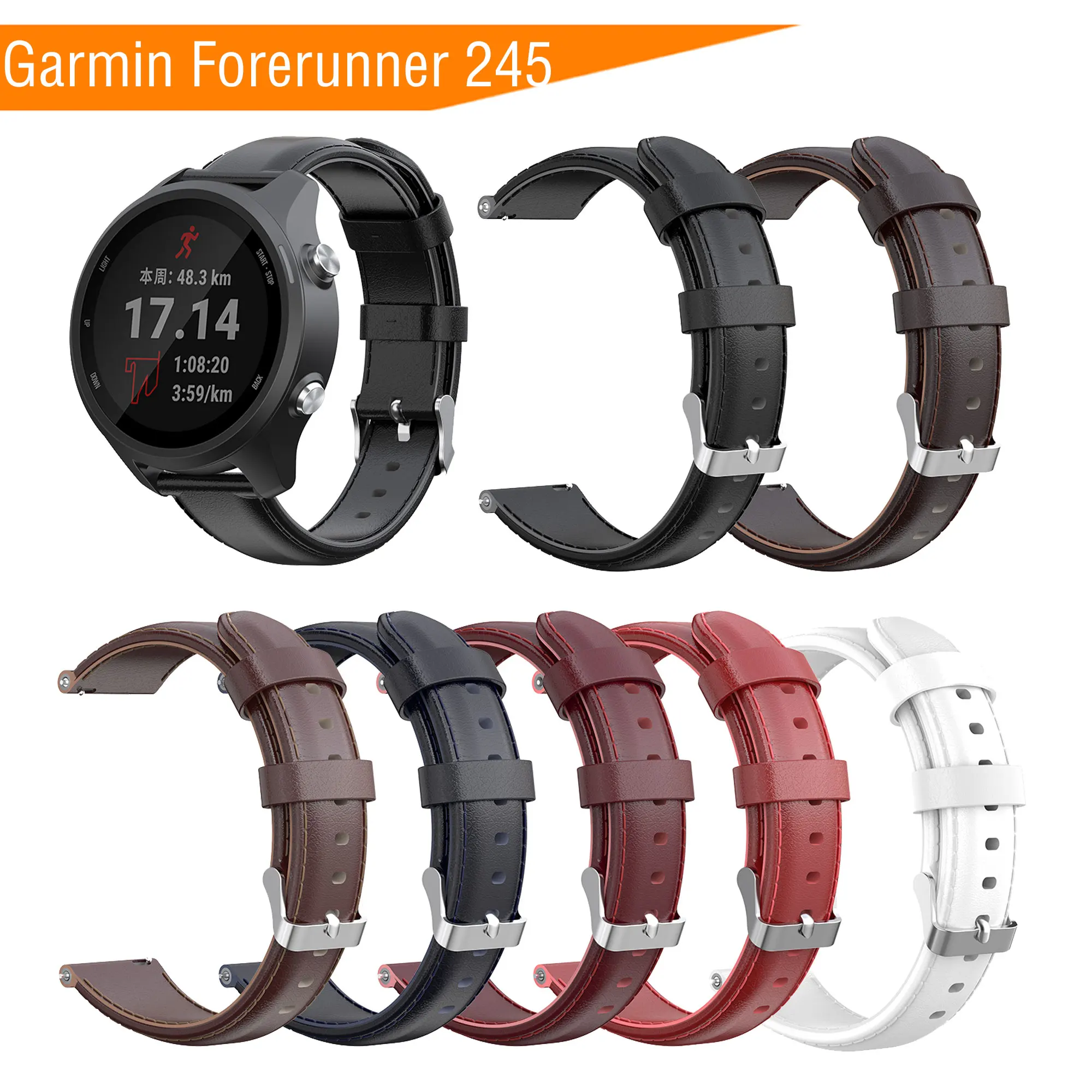 

2019 Leather Wrist Bracelet for Garmin Forerunner 245 Smart Watch Wristband Replacement Bracelet for Forerunner 245 vivoactive 3