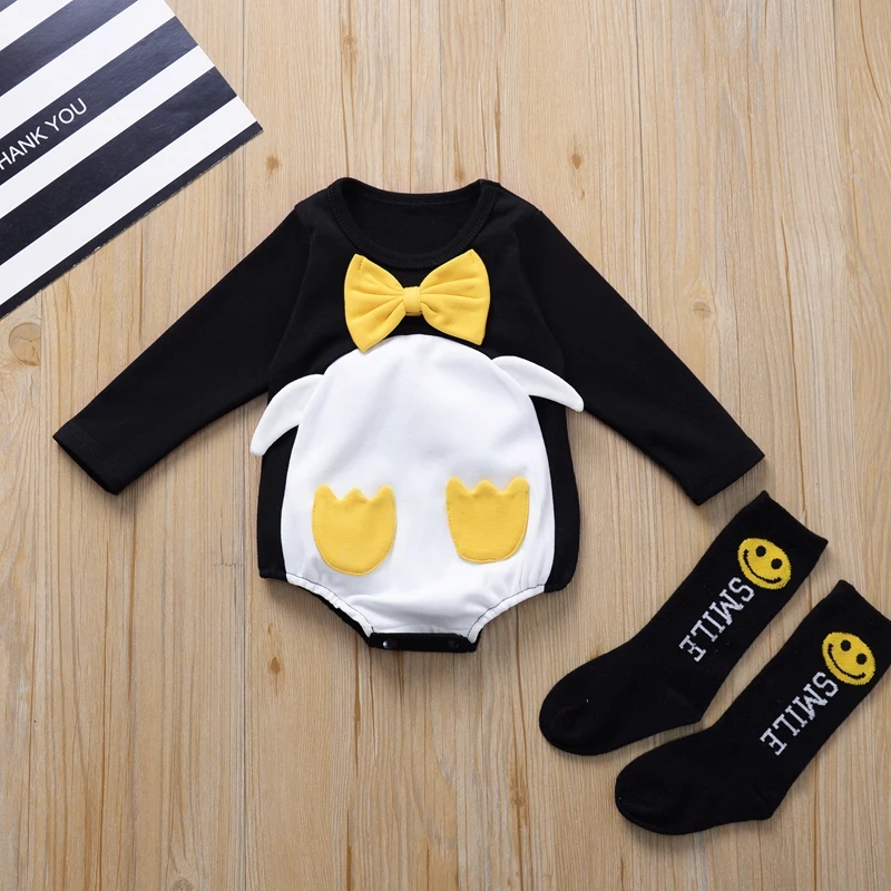 New arrival 1year old cartoon penguin rompers for kids baby girl boy's cute cloth jumpsuits climb clothes 2years old