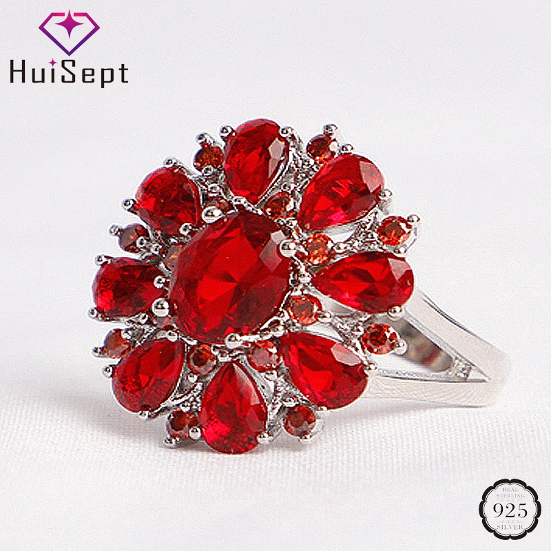 HuiSept Classic 925 Silver Ring Ruby Gemstones Flower Shape Jewelry Female Rings Wedding Promise Party Gifts Ornaments Wholesale HuiSept Classic 925 Silver Ring Ruby Gemstones Flower Shape Jewelry Female Rings Wedding Promise Party Gifts Ornaments Wholesale