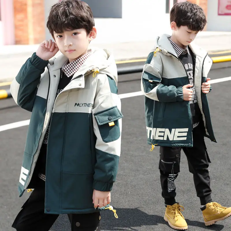 Одежда для детей осеннее пальто для мальчиков Новинка года, осенне-зимняя утепленная стеганая ветровка для больших мальчиков, Корейская версия - Цвет: Зеленый