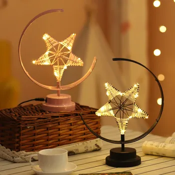 

DC5V Retro Iron Art Minimalist Hollow Table Lamps Vintage Star Reading Lamp Night Light For Bedroom Home Art Decoration Lighting