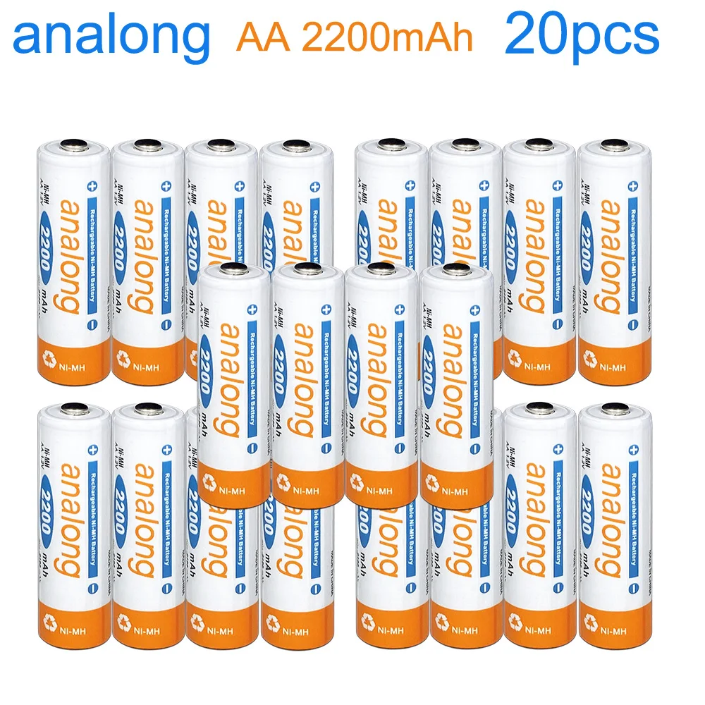 20pcs aa battery 20 шт analong NIMH AA батарея 1,2 V 2200mAh nimh перезаряжаемые aaa батареи для MP3/MP4 - Цвет: 20pcs aa battery