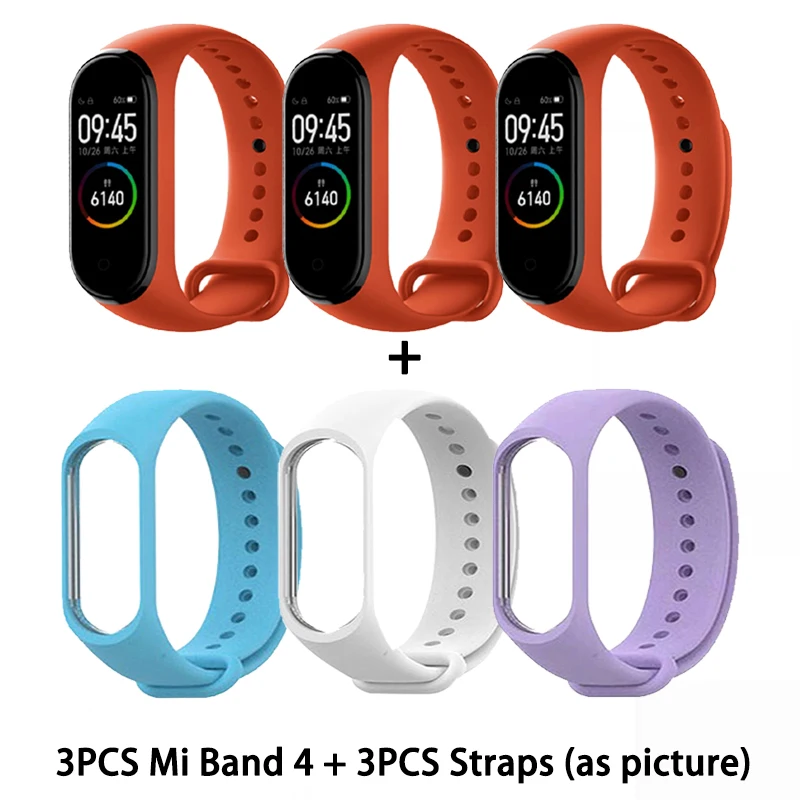 CN OR Strap 3PCS Xiaomi mi-браслет 4 сердечного ритма фитнес цветной сенсорный экран mi Band 4 умный Браслет 135 мАч Bluetooth 5,0 музыкальный браслет - Цвет: CN OR Strap 3PCS