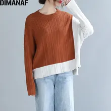 DIMANAF, осенний свитер размера плюс для женщин, вязаный пуловер для офиса, топы для девушек, Лоскутная одежда с длинным рукавом, модная повседневная женская одежда, новинка
