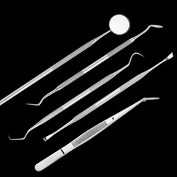 5pc/set Dental Mirror Stainless Steel Dental Dentist Prepared Tool Set Probe Tooth Care Kit Instrument Tweezer Hoe Sickle Scaler