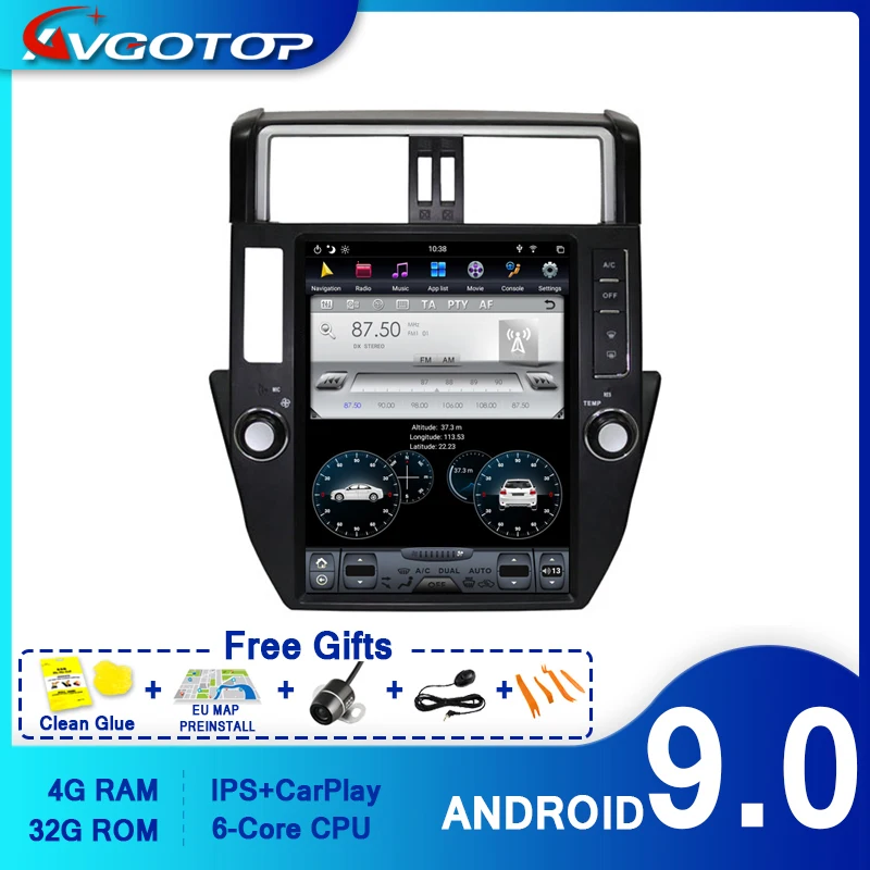 AVGOTOP Android 9 0 Tesla Автомобильная Мультимедийная система для TOYOYA PRADO 2010- 2013 6 ядер + 4G 32G