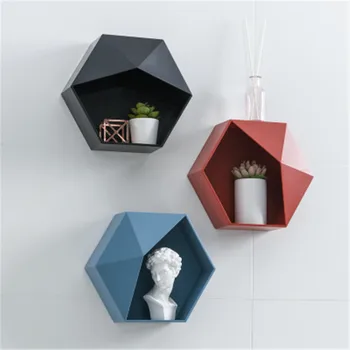 

Simple Wall Storage Box Creative Combination Storage Rack Ornaments Living Room Bedroom Bookcase Hexagonal Geometric Rack