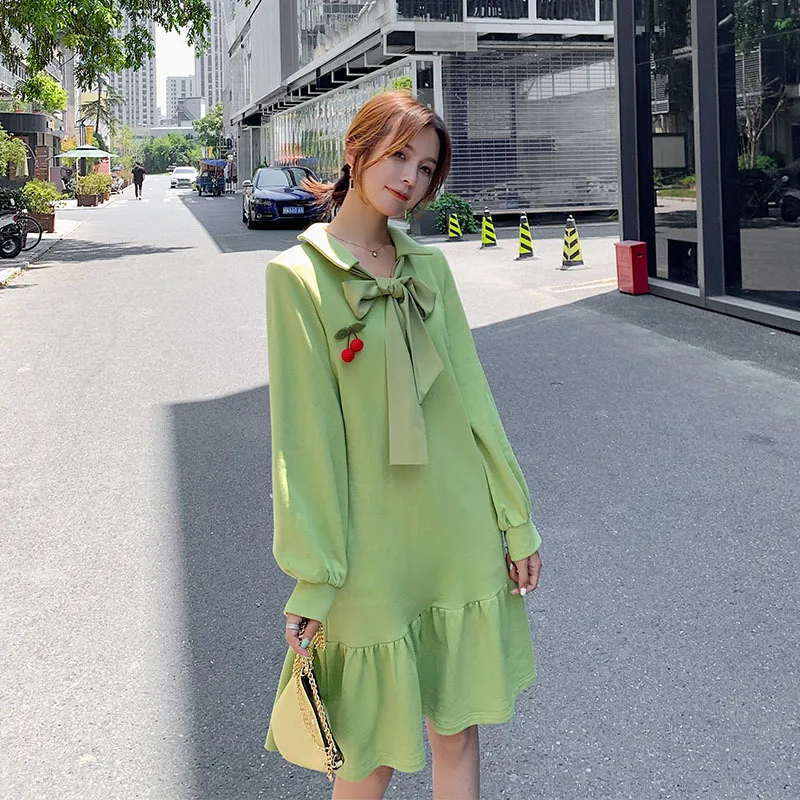 

Photo Shoot Mori Girl Line Students Avocado Green Dress 2019 Autumn New Style Loose-Fit Slimming Platycodon Grandiflorum Hoodie