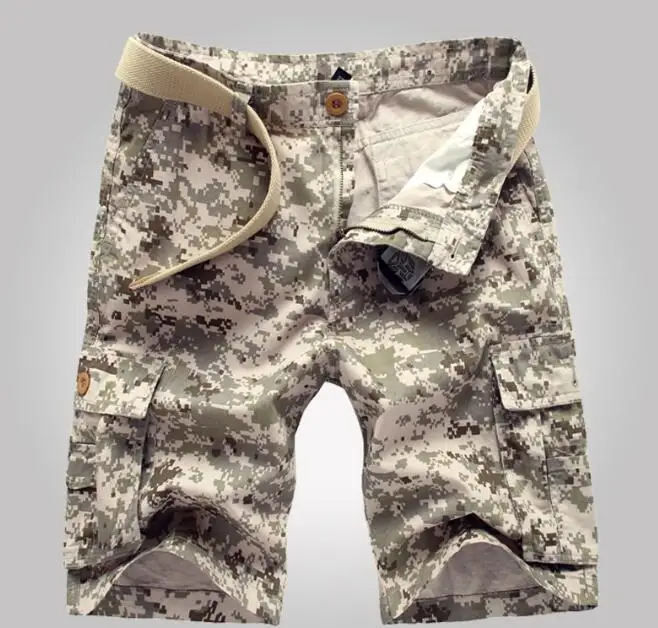 Летние Стильные Новые мужские шорты Карго камуфляжные повседневные брюки, шорты милитари до колен, мульти-карман бермуды Masculina