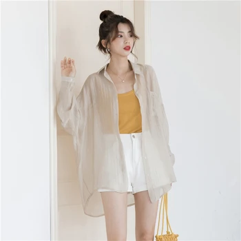 

Women Sun Protection Clothing Summer Mid-length Female Jacket Thin Section Cardigan Solid Color Single-breasted News Top 2020