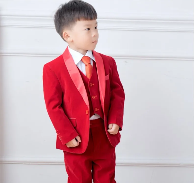 Ano novo vermelho veludo para meninos terno/menino conjunto de 5 peças desempenho terno/engrossar pelúcia preto 5 peças conjunto suit3389