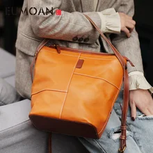 EUMOAN кожаная ручная сумка-ведро на молнии, Большая вместительная женская новая сумка через плечо из воловьей кожи