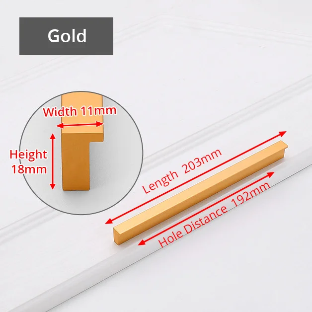 L192mm Gold JD t-образная однообразная Ручка дверцы ручка шкафа из алюминиевого сплава ручка для дверцы выдвижного ящика на заказ гардероб l-образная металлическая ручка - Цвет: L192mm Gold